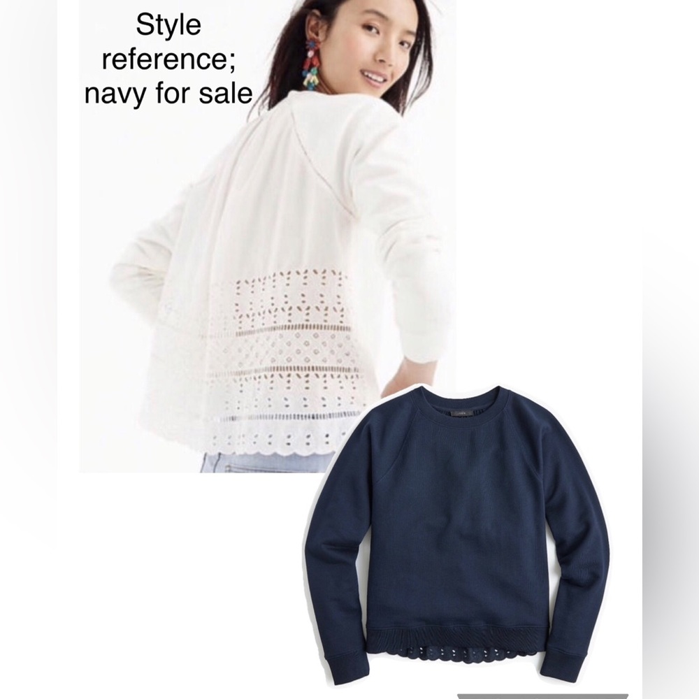 NEW JCREW Cotton Sweatshirt Eyelet Lace Back Embroidered Navy XXS fits Small too